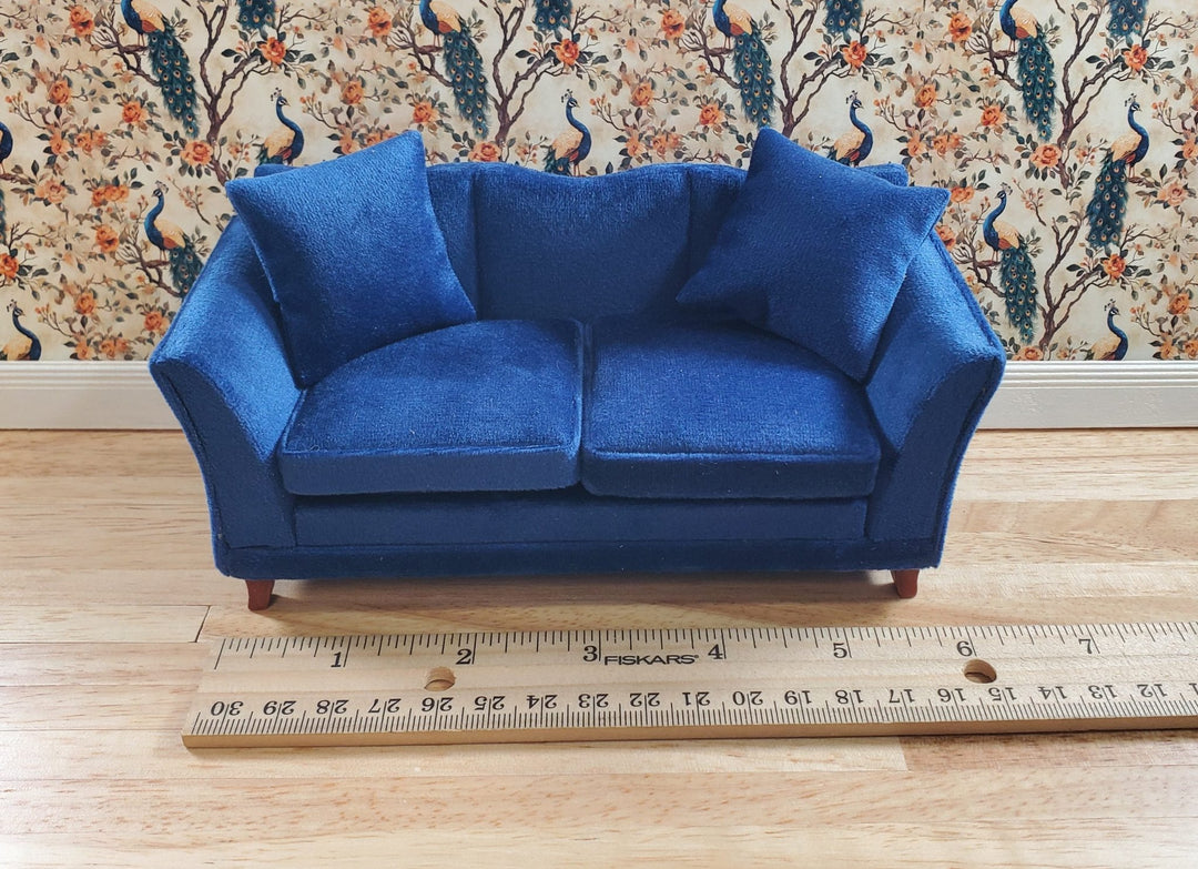 Dollhouse Sofa Couch Royal Blue Modern Style 1:12 Scale Miniature Furniture - MiniatureCrush