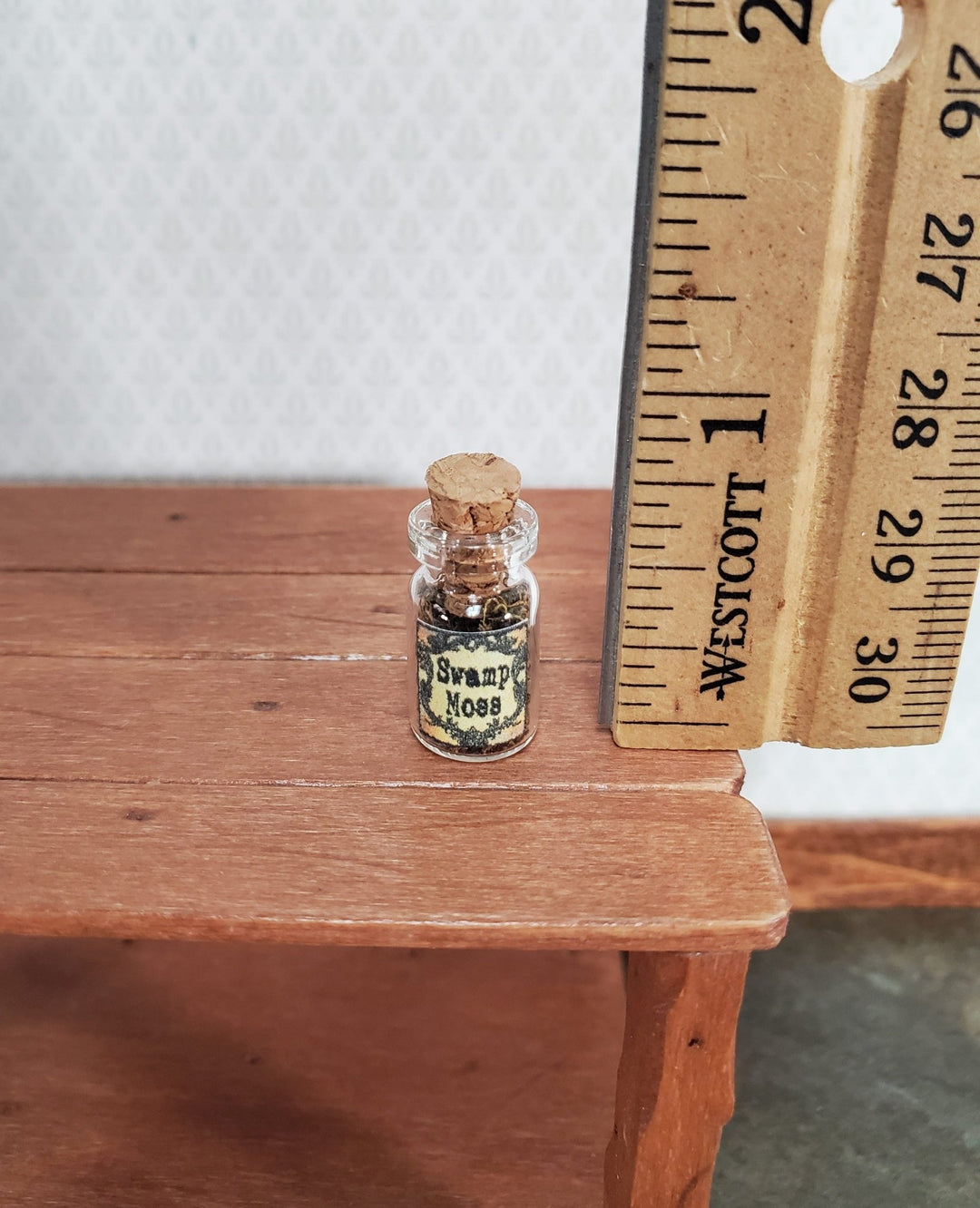 Dollhouse Spell Ingredient Swamp Moss in Glass Jar with Cork 1:12 Scale - MiniatureCrush