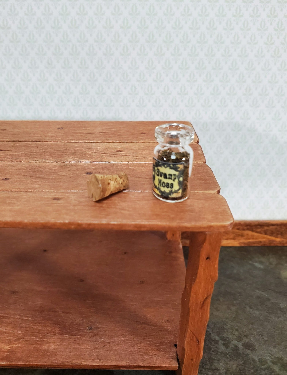 Dollhouse Spell Ingredient Swamp Moss in Glass Jar with Cork 1:12 Scale - MiniatureCrush