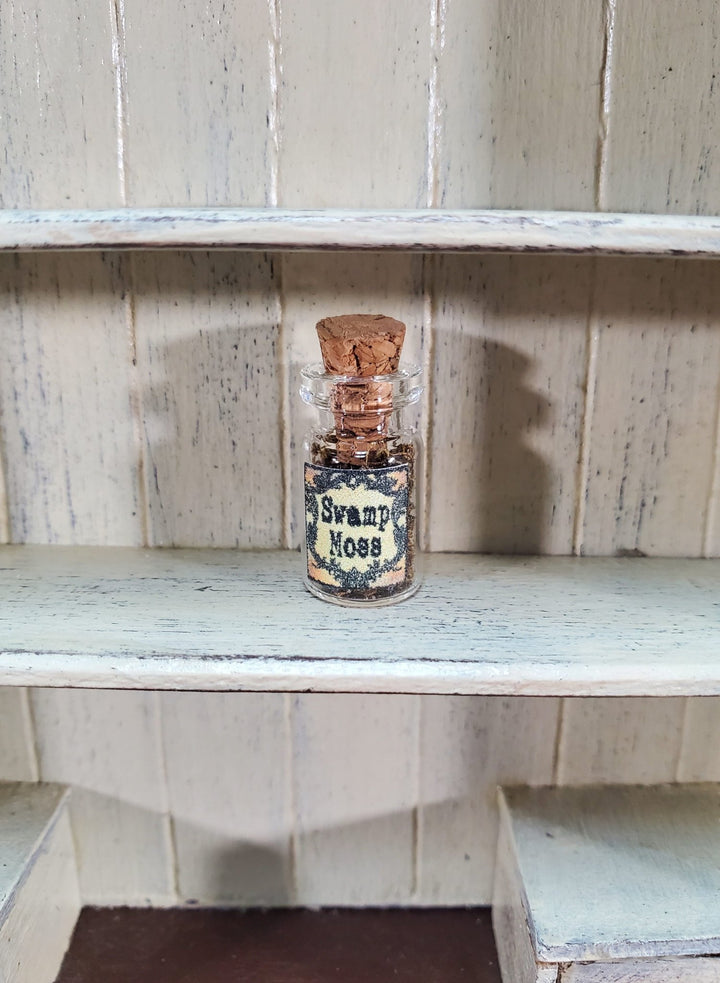 Dollhouse Spell Ingredient Swamp Moss in Glass Jar with Cork 1:12 Scale - MiniatureCrush