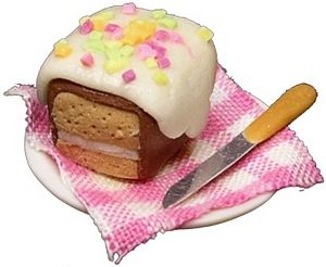 Dollhouse Spice Cake on White Plate with Knife 1:12 Scale Miniature Dessert Food - MiniatureCrush