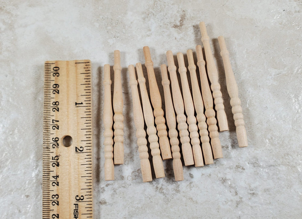 Dollhouse Spindles Balusters Wood 2 5/8" tall1:12 Scale Miniature Set of 12 - MiniatureCrush