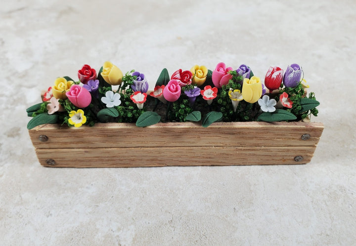 Dollhouse Spring Crocus & Tulips in 3.25" Window Planter 1:12 Scale Miniature - MiniatureCrush
