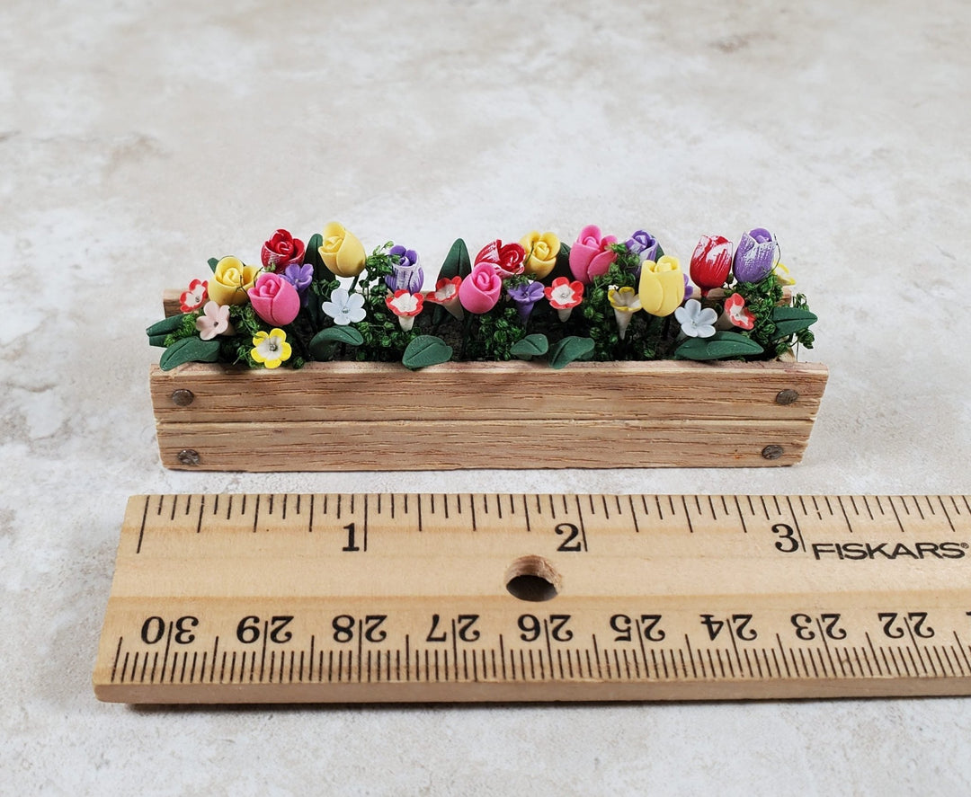 Dollhouse Spring Crocus & Tulips in 3.25" Window Planter 1:12 Scale Miniature - MiniatureCrush