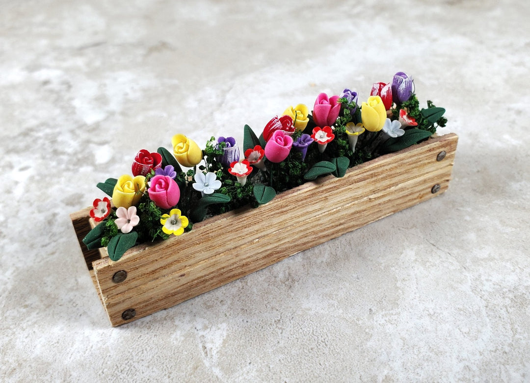 Dollhouse Spring Crocus & Tulips in 3.25" Window Planter 1:12 Scale Miniature - MiniatureCrush
