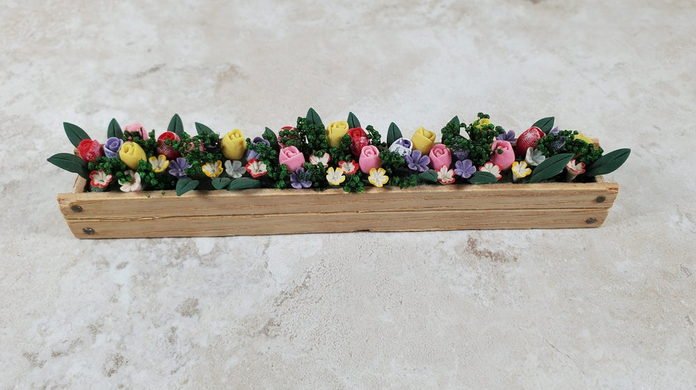 Dollhouse Spring Crocus & Tulips in 5.5" Window Box Planter 1:12 Scale Miniature - MiniatureCrush