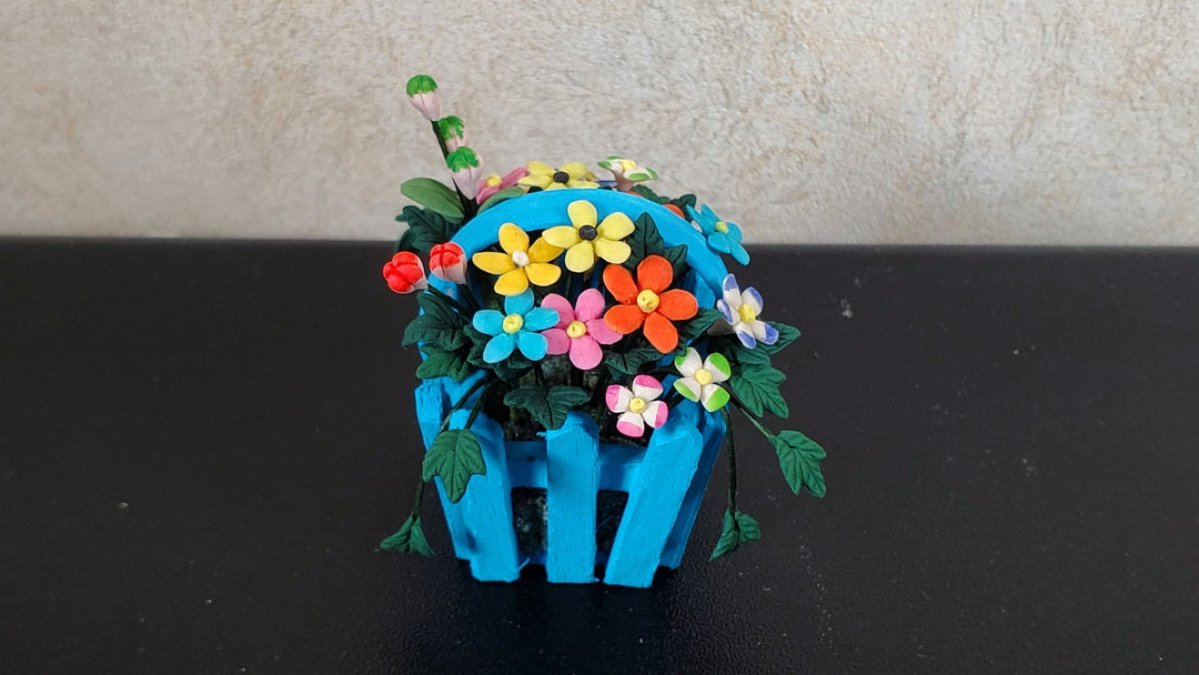 Dollhouse Spring Florals in Blue Picket Planter 1:12 Scale Miniature - MiniatureCrush