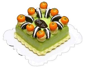 Dollhouse Square Cake with Cookies & Fruit 1:12 Scale Miniature Food Bakery - MiniatureCrush