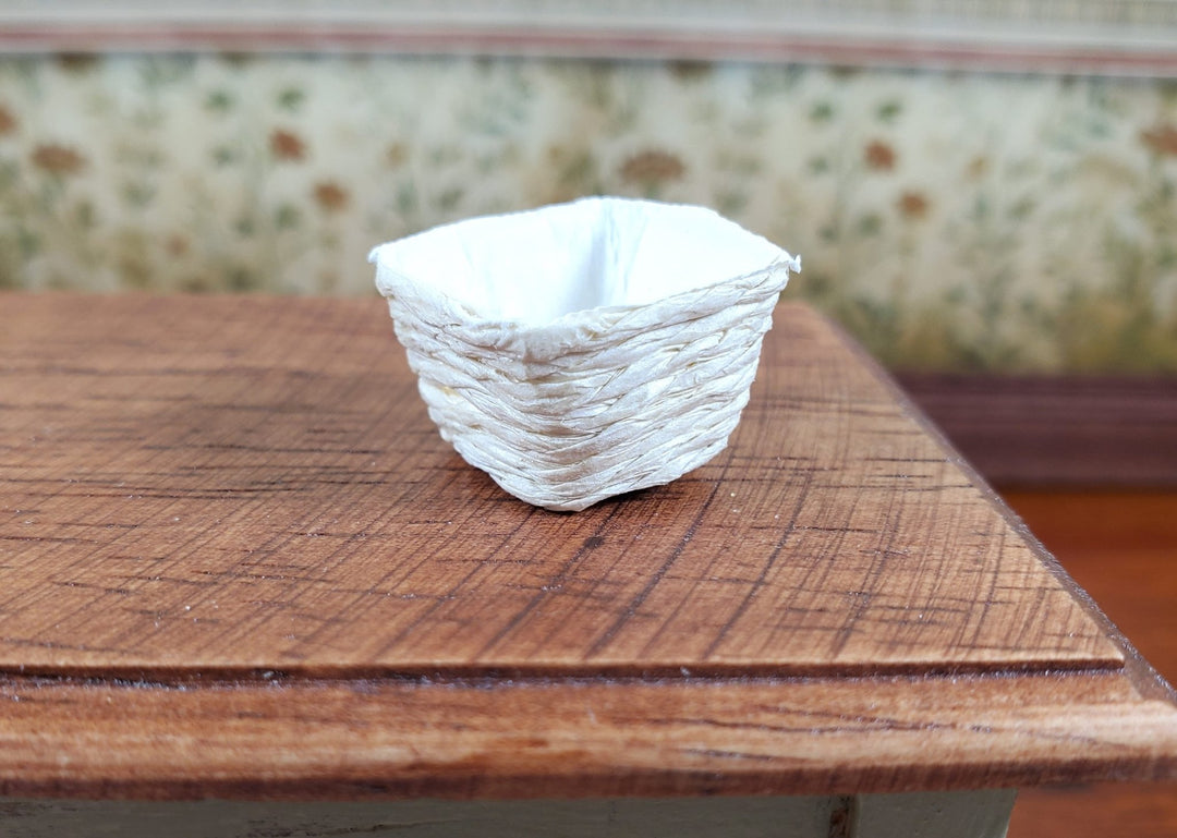 Dollhouse Square Cream Colored Rattan Basket 1:12 Scale Miniature - MiniatureCrush