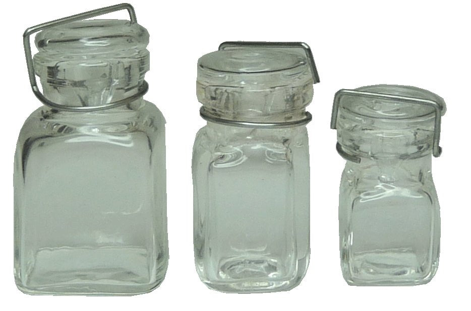 Dollhouse Square Glass Canning Jars Set of 3 1:12 Scale Miniature - MiniatureCrush