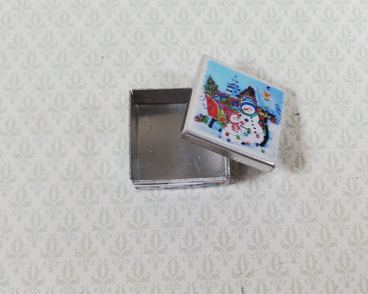 Dollhouse Square Snowman Cookie Tin Empty 1:12 Scale Miniature Christmas - MiniatureCrush