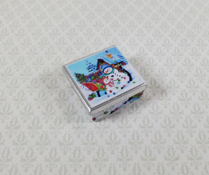 Dollhouse Square Snowman Cookie Tin Empty 1:12 Scale Miniature Christmas - MiniatureCrush