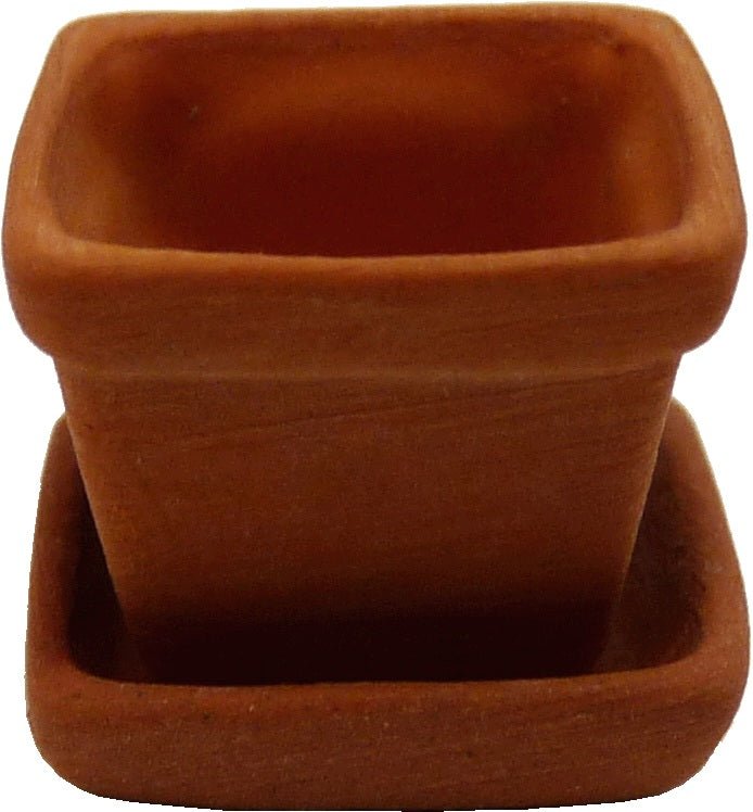 Dollhouse Square Terra Cotta Planter Pot with Square Saucer 1:12 Scale Miniature - MiniatureCrush