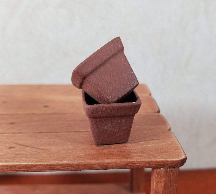 Dollhouse Square Terra Cotta Planters Set of 2 1:12 Scale Dollhouse Miniature - MiniatureCrush