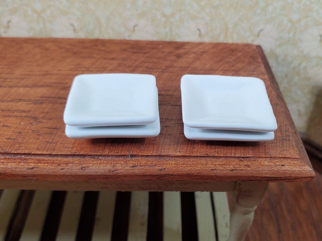 Dollhouse Square White Porcelain Plates Set of 4 1:12 Scale Miniature - MiniatureCrush