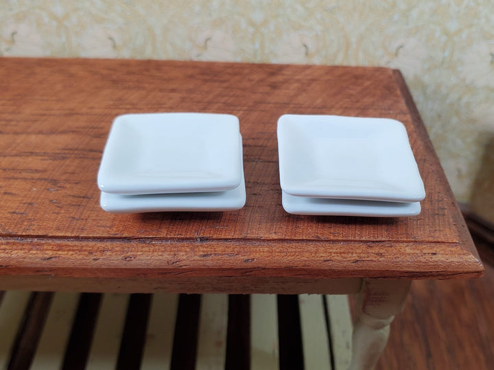 Dollhouse Square White Porcelain Plates Set of 4 1:12 Scale Miniature - MiniatureCrush