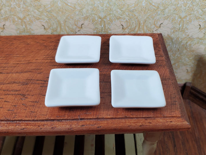 Dollhouse Square White Porcelain Plates Set of 4 1:12 Scale Miniature - MiniatureCrush