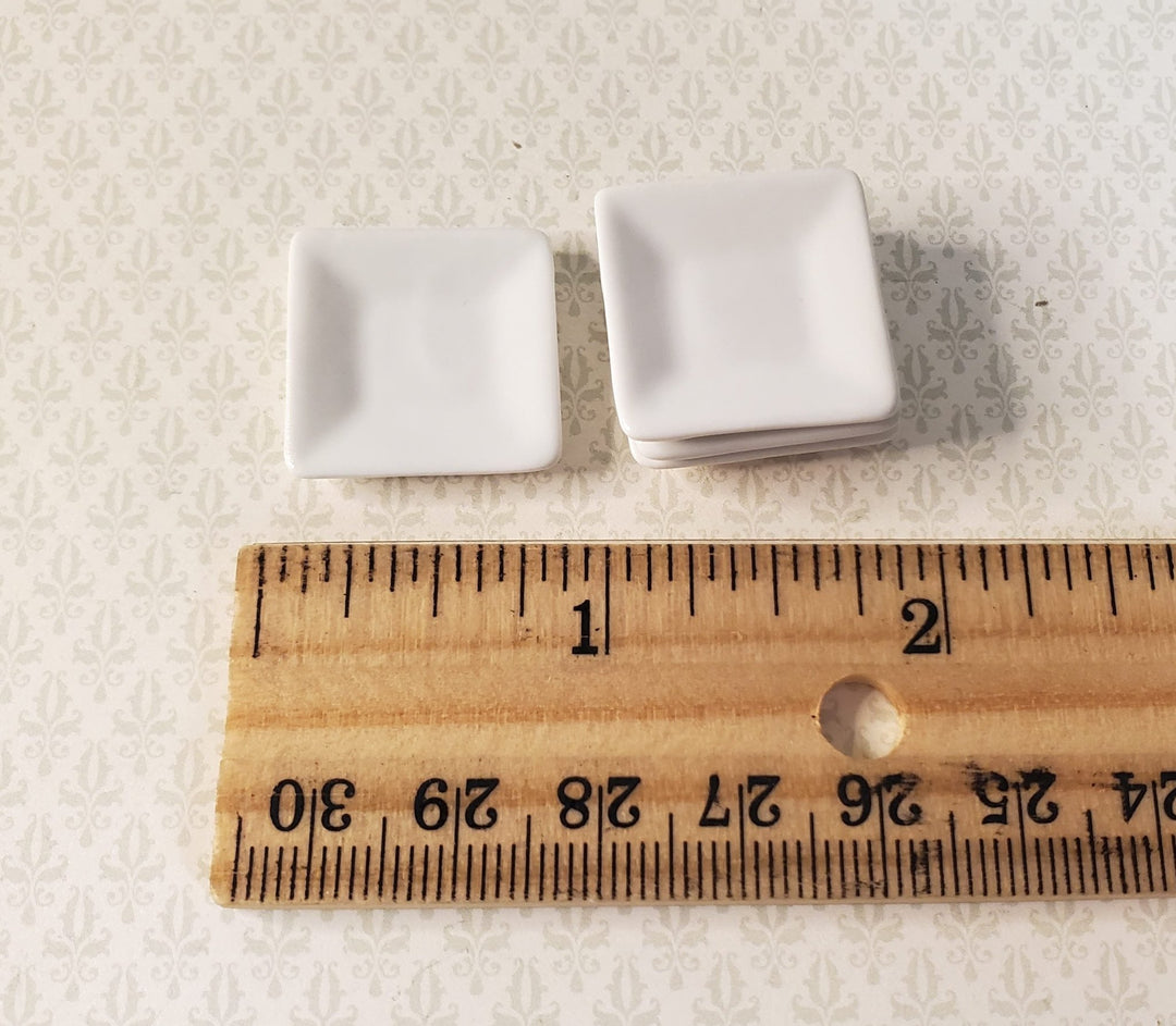 Dollhouse Square White Porcelain Plates Set of 4 1:12 Scale Miniature - MiniatureCrush