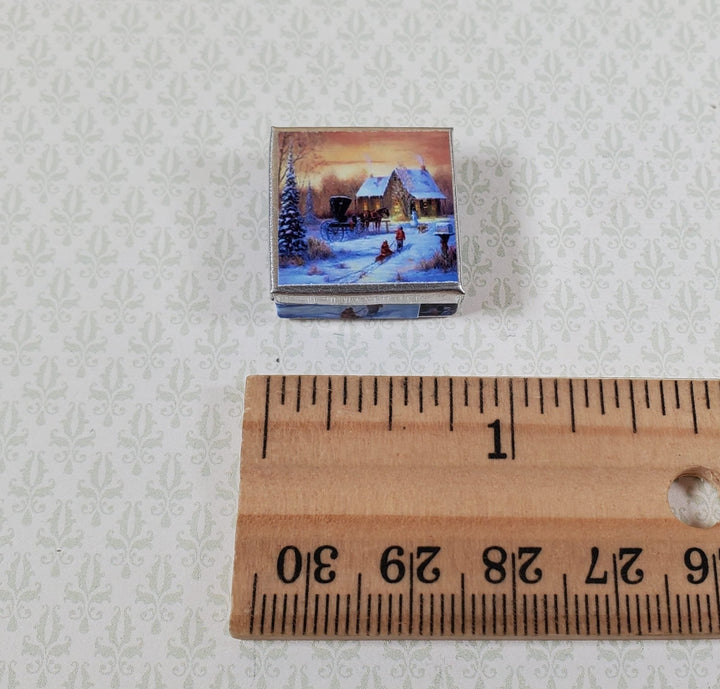 Dollhouse Square Winter Scene Cookie Tin Empty 1:12 Scale Miniature Christmas - MiniatureCrush