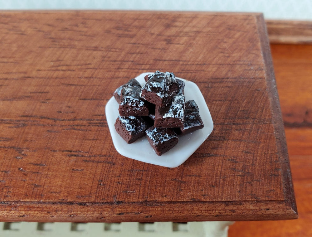Dollhouse Stack of Brownie on a Plate with Powdered Sugar 1:12 Scale Miniature Food - Miniature Crush