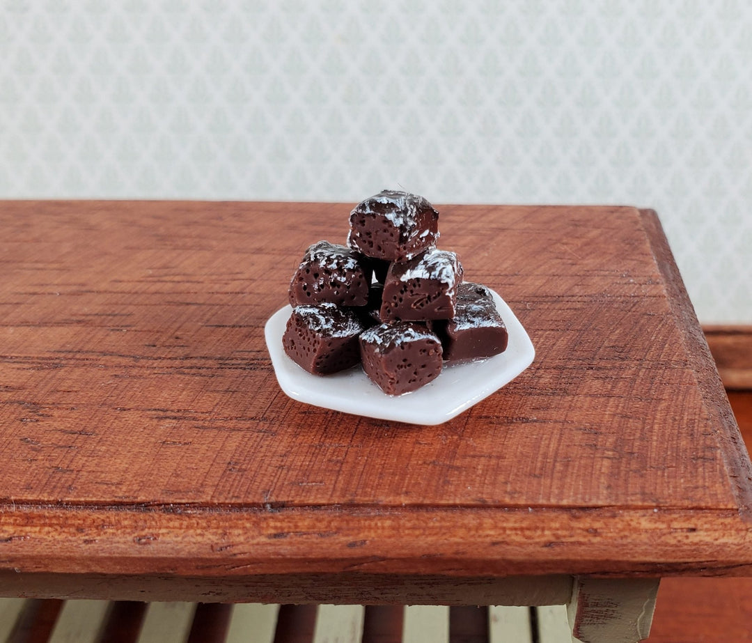 Dollhouse Stack of Brownie on a Plate with Powdered Sugar 1:12 Scale Miniature Food - Miniature Crush