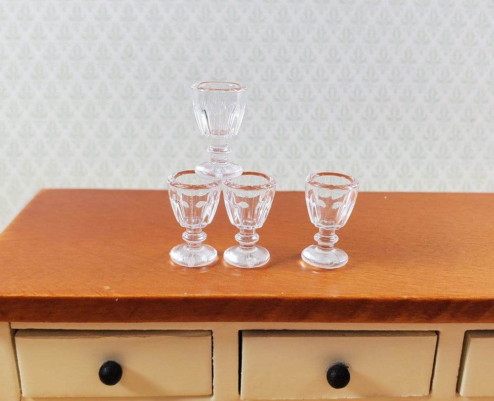Dollhouse Stemware Glasses x4 Wine or Water Goblets Clear 1:12 Scale Miniature - MiniatureCrush
