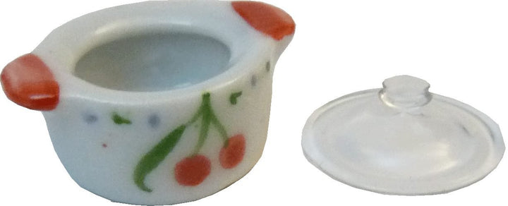 Dollhouse Stock Soup or Bean Pot with Lid Cherry Design 1:12 Scale Miniature - MiniatureCrush