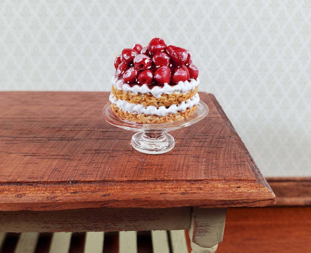 Dollhouse Strawberry Shortcake on Glass Cake Stand 1:12 Scale Miniature Food - Miniature Crush