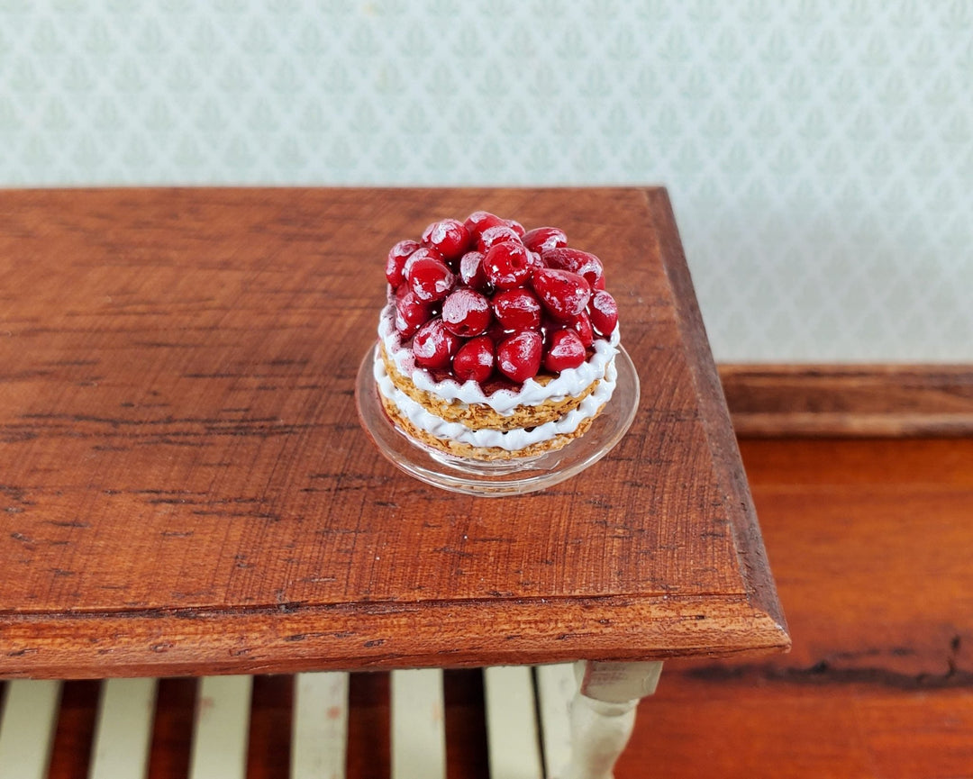 Dollhouse Strawberry Shortcake on Glass Cake Stand 1:12 Scale Miniature Food - Miniature Crush