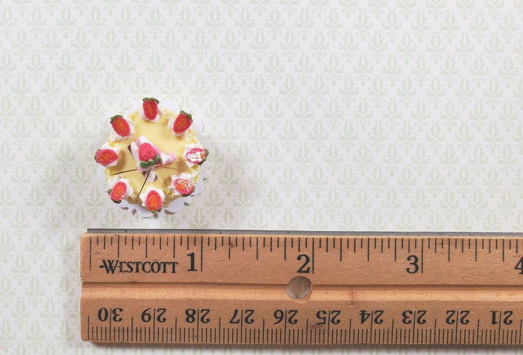 Dollhouse Strawberry Topped Cake Sliced 1:12 Scale Miniature Dessert Food Bakery - MiniatureCrush