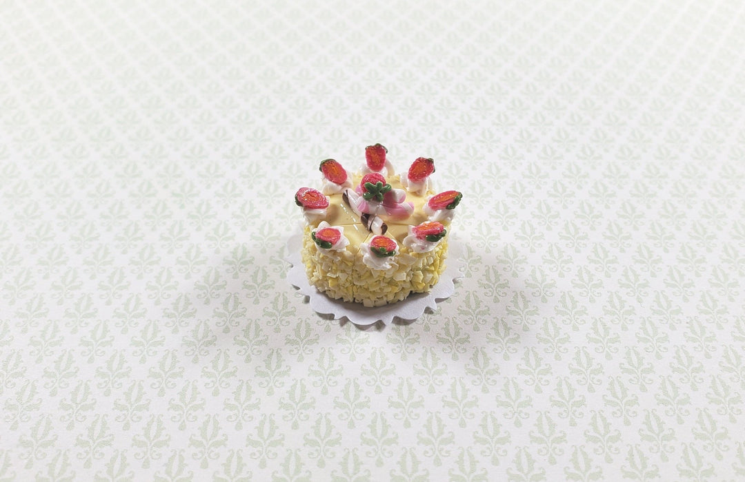 Dollhouse Strawberry Topped Cake Sliced 1:12 Scale Miniature Dessert Food Bakery - MiniatureCrush