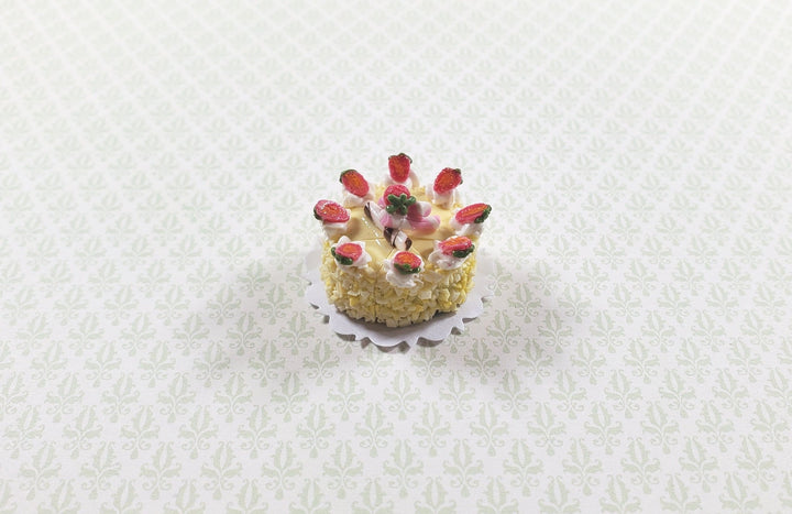 Dollhouse Strawberry Topped Cake Sliced 1:12 Scale Miniature Dessert Food Bakery - MiniatureCrush
