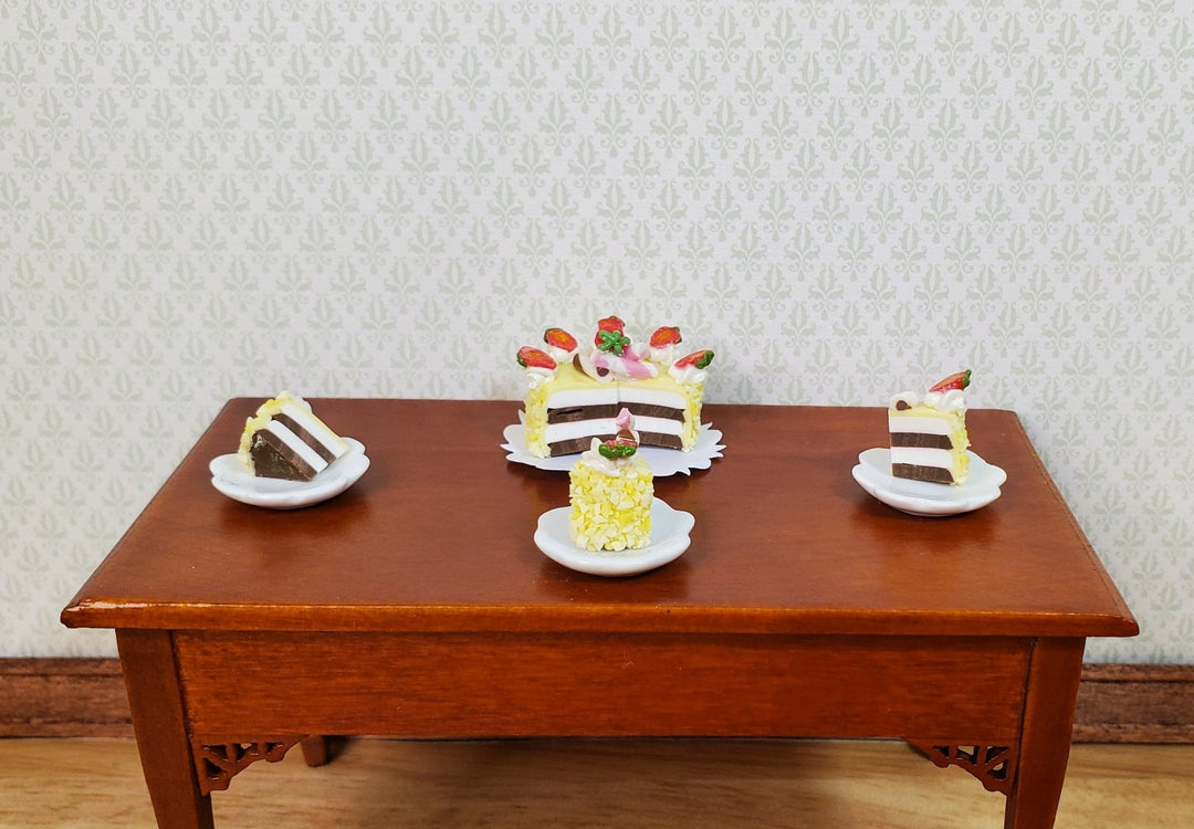 Dollhouse Strawberry Topped Cake Sliced 1:12 Scale Miniature Dessert Food Bakery - MiniatureCrush