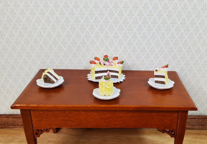 Dollhouse Strawberry Topped Cake Sliced 1:12 Scale Miniature Dessert Food Bakery - MiniatureCrush
