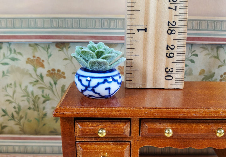 Dollhouse Succulent Echeveria Plant in a Ceramic Decorative Planter 1:12 Scale Miniature Prop - MiniatureCrush