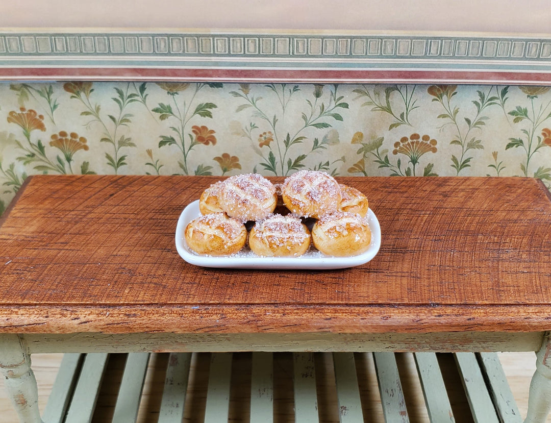 Dollhouse Sugar Buns on a White Ceramic Platter 1:12 Scale Miniature Kitchen - MiniatureCrush