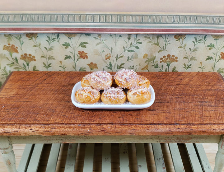 Dollhouse Sugar Buns on a White Ceramic Platter 1:12 Scale Miniature Kitchen - MiniatureCrush