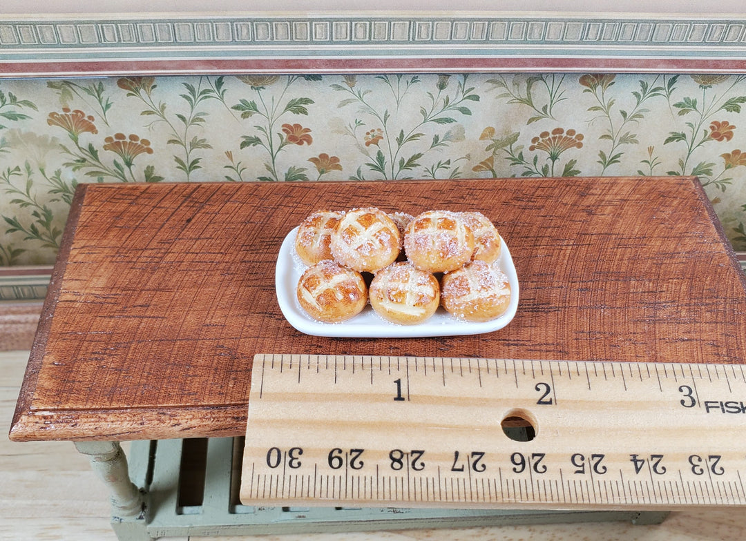 Dollhouse Sugar Buns on a White Ceramic Platter 1:12 Scale Miniature Kitchen - MiniatureCrush