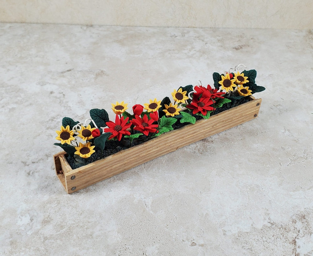 Dollhouse Summer Flowers in a 5.5" Wood Window Box Planter 1:12 Scale Miniature - MiniatureCrush