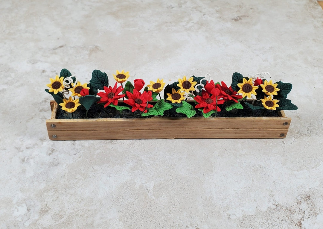 Dollhouse Summer Flowers in a 5.5" Wood Window Box Planter 1:12 Scale Miniature - MiniatureCrush