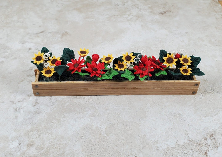 Dollhouse Summer Flowers in a 5.5" Wood Window Box Planter 1:12 Scale Miniature - MiniatureCrush