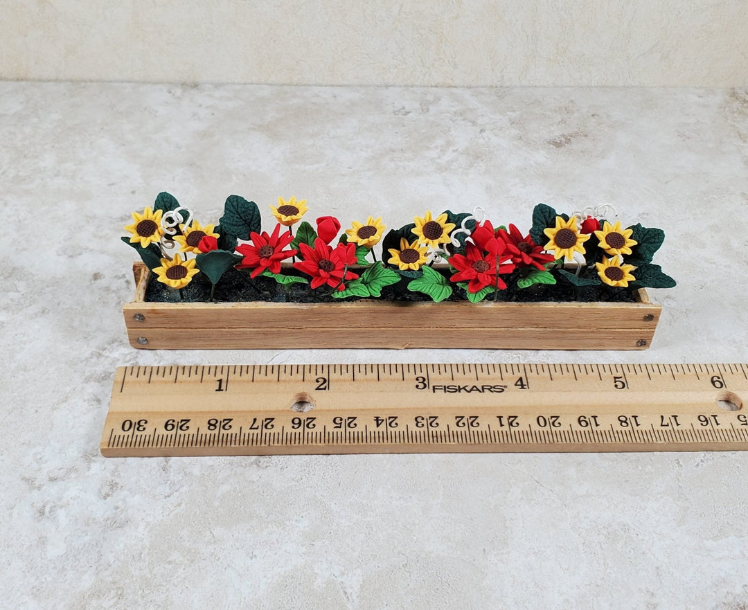 Dollhouse Summer Flowers in a 5.5" Wood Window Box Planter 1:12 Scale Miniature - MiniatureCrush