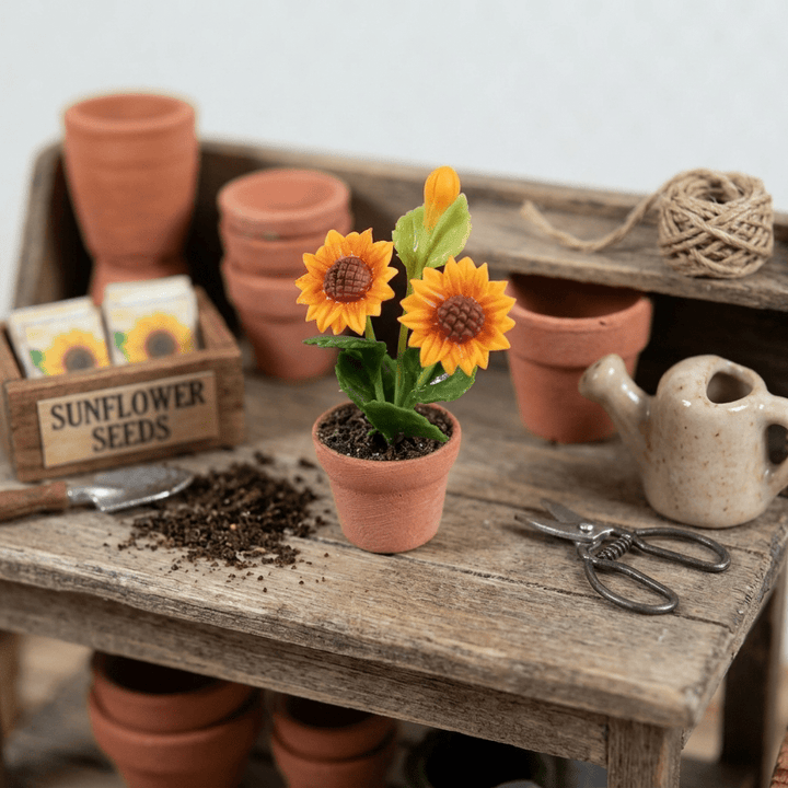 Dollhouse Sunflower Plant in Terra Cotta Planter 1:12 Scale Miniature Garden - MiniatureCrush