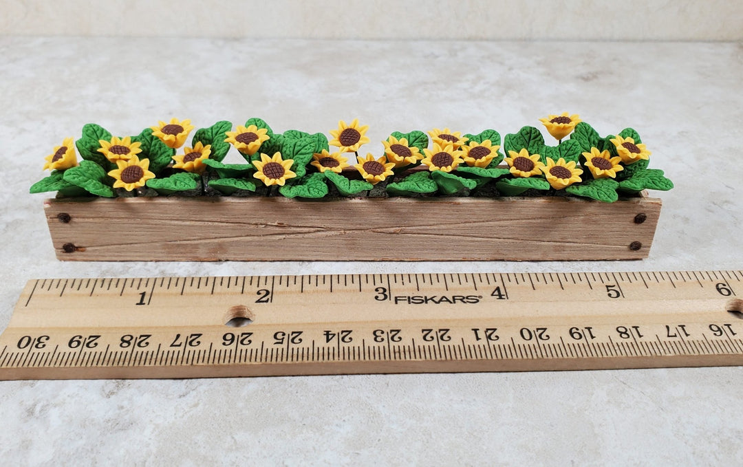 Dollhouse Sunflowers in a 5.5" Wooden Window Box Planter 1:12 Scale Miniature - MiniatureCrush