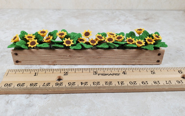 Dollhouse Sunflowers in a 5.5" Wooden Window Box Planter 1:12 Scale Miniature - MiniatureCrush