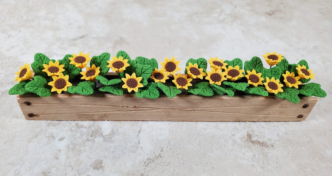 Dollhouse Sunflowers in a 5.5" Wooden Window Box Planter 1:12 Scale Miniature - MiniatureCrush