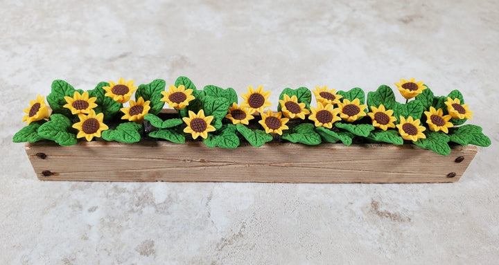 Dollhouse Sunflowers in a 5.5" Wooden Window Box Planter 1:12 Scale Miniature - MiniatureCrush