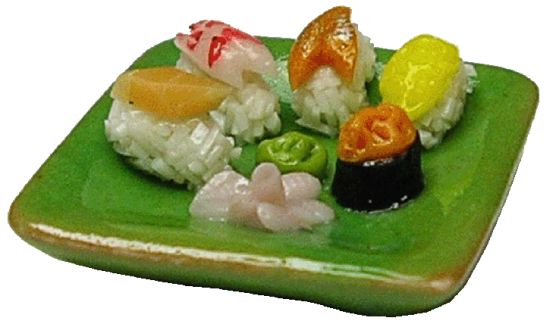 Dollhouse Sushi Sampler on a Square Green Platter 1:12 Scale Miniature Food - MiniatureCrush