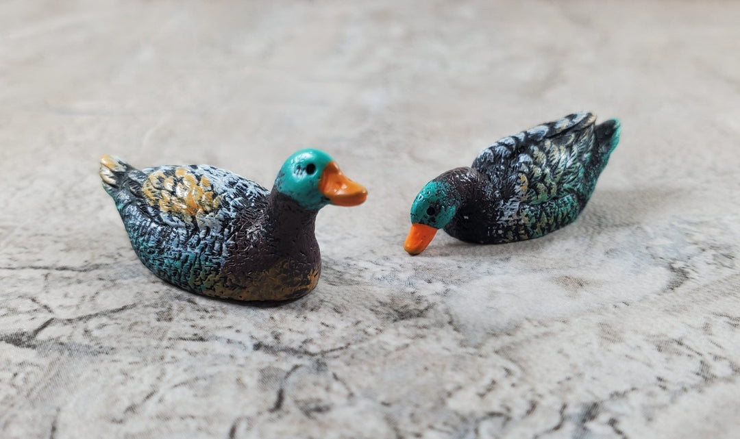 Dollhouse Swimming Ducks Set of 2 1:12 Scale Miniature Pet Green Heads - Miniature Crush