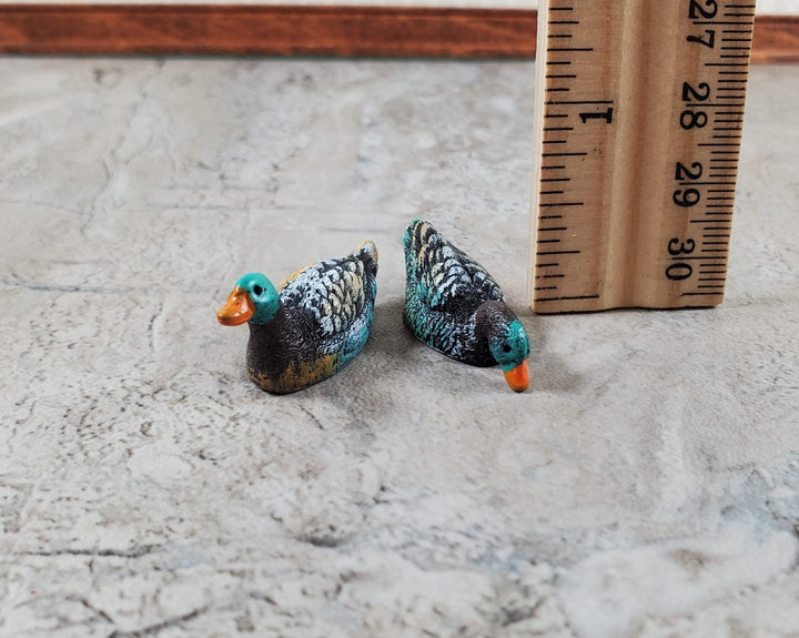 Dollhouse Swimming Ducks Set of 2 1:12 Scale Miniature Pet Green Heads - Miniature Crush